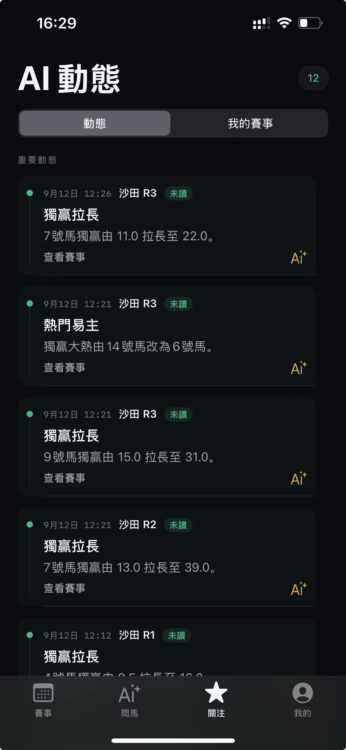 AI 動態畫面,顯示獨贏拉長與熱門易主