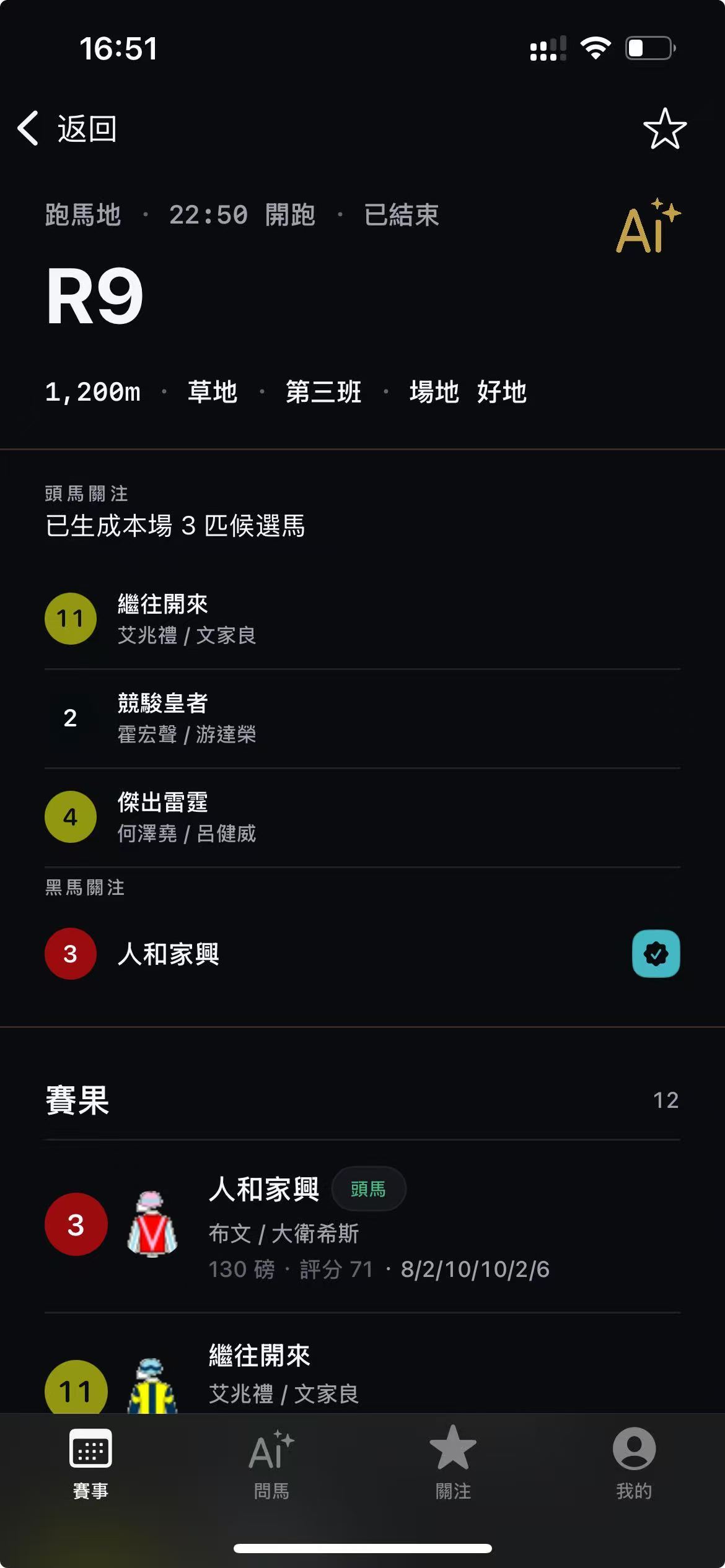 R9 人和家興黑馬預測命中